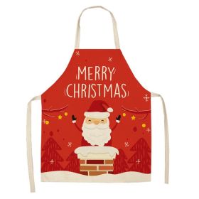 Cartoon Christmas Elk Santa Claus Printed Linen Sleeveless Apron (Option: W 20008-47x38cm)